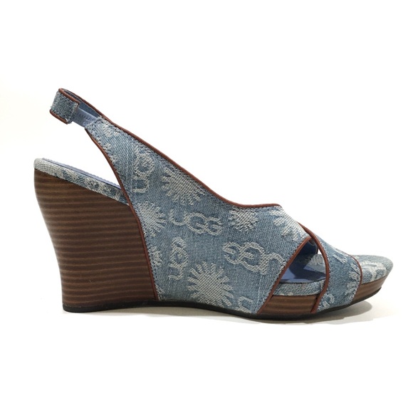 UGG HAZEL DENIM WEDEGE SLINGBACK SANDALS -BLUE -WOMEN’S US 8.5 -NEW - Picture 2 of 9